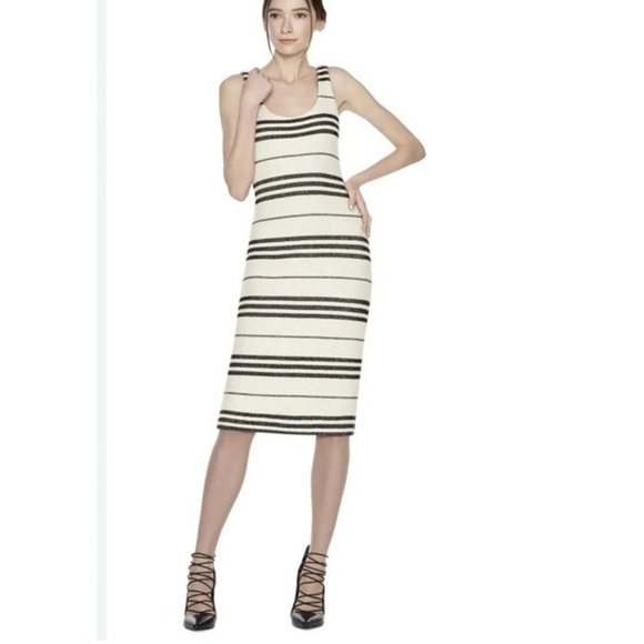 Alice + Olivia Elaina Striped Sleeveless Sweater Dress in Ivory and Black - Picture 7 of 7